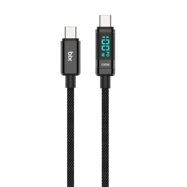 BIX 1metre BX09CC-BK 100w Dijital Ekranlı Şarj Kablosu Siyah
