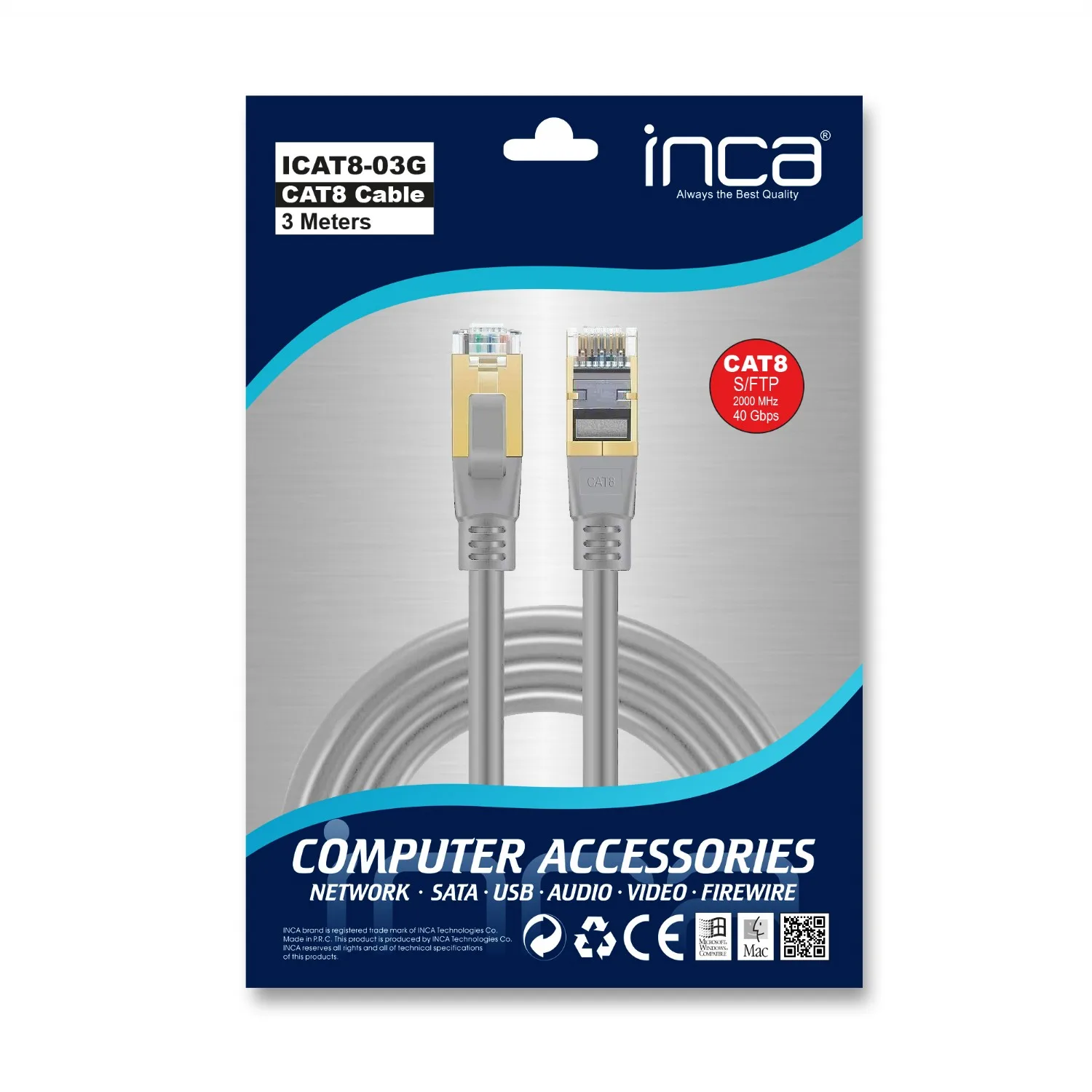 INCA 3metre CAT8 S/FTP ICAT8-03G Gri Patch Kablo görsel 6