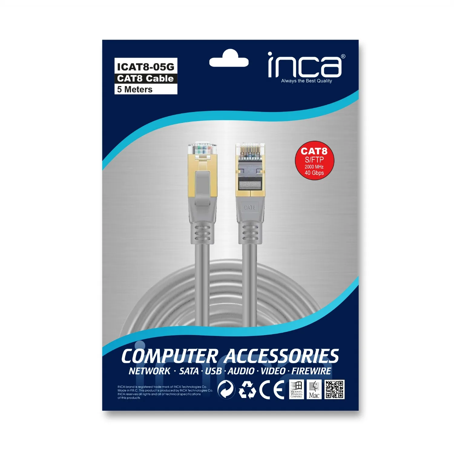 INCA 5metre CAT8 S/FTP ICAT8-05G Gri Patch Kablo görsel 5