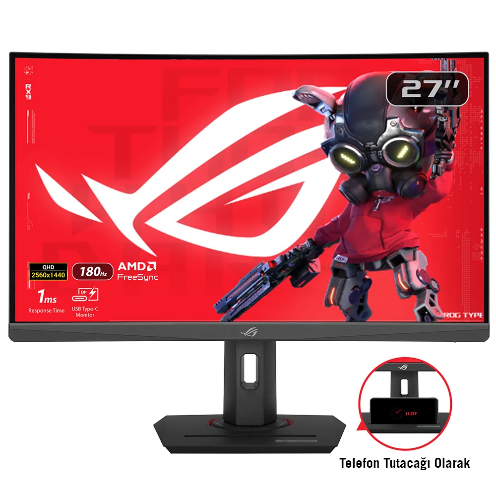 ASUS 27" FAST VA ROG STRIX XG27WCS 1MS 180Hz HDMI-DP-TYPE-C Kavisli Gaming Monitör (2560 X 1440) görsel 4