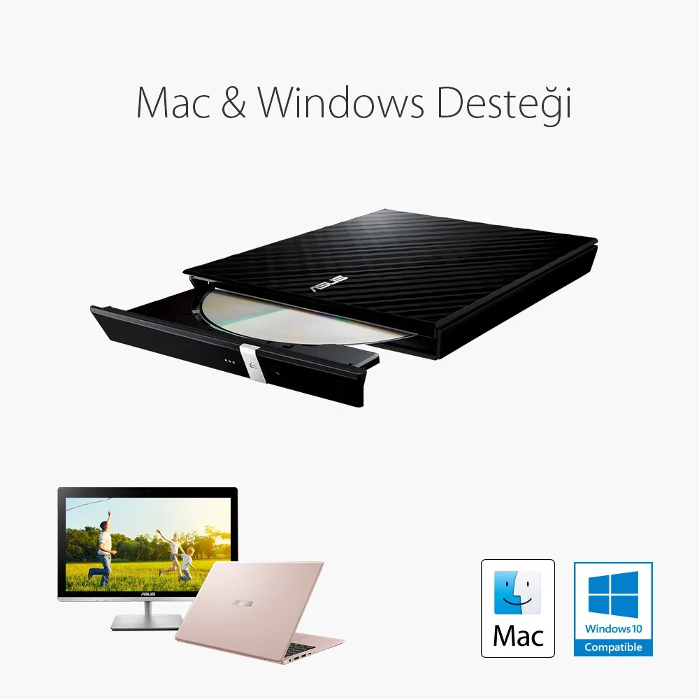 ASUS 8x SDRW-08D2S-U USB 2.0 Slim Harici DVD Yazıcı Siyah görsel 5
