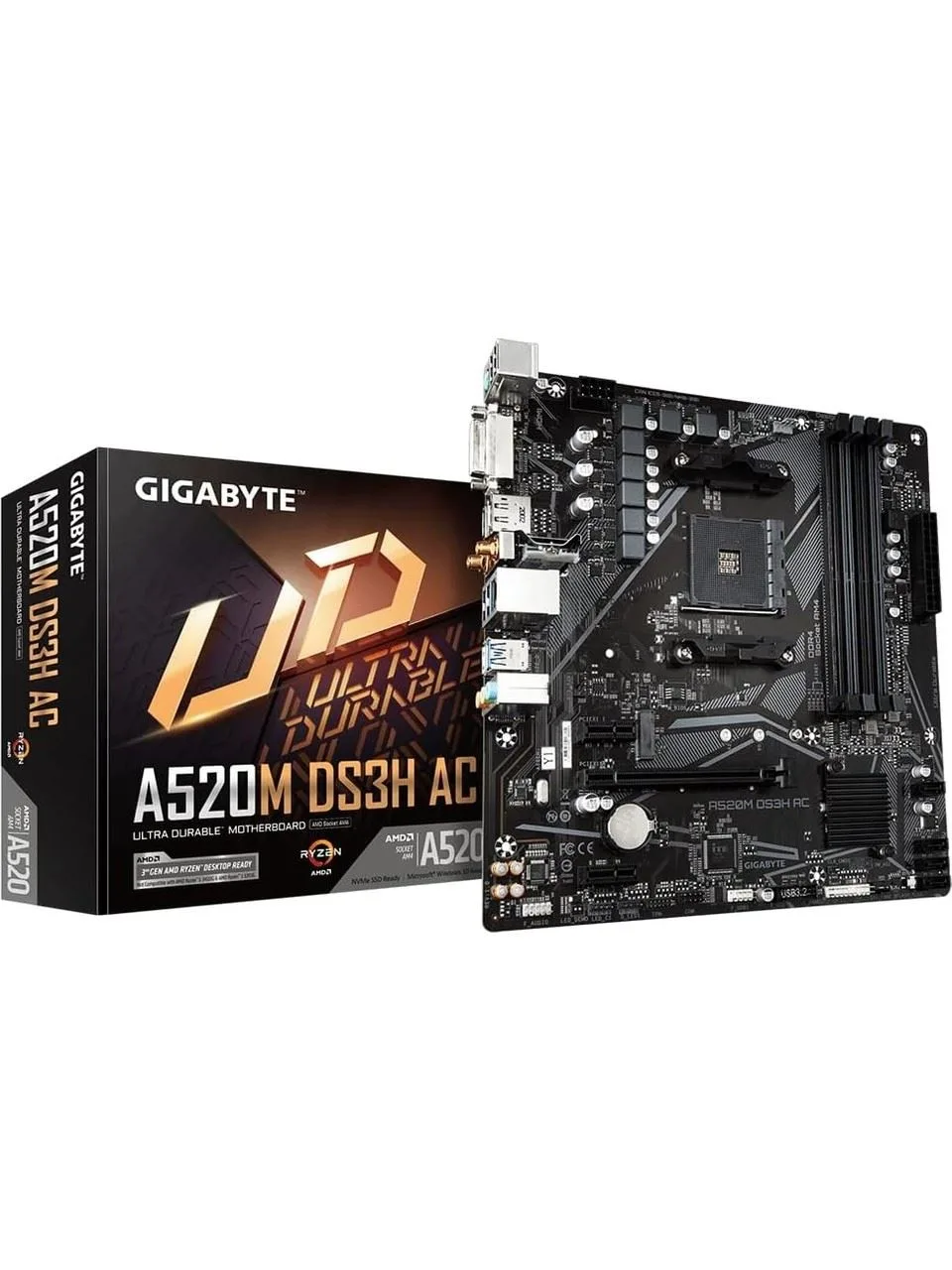 GIGABYTE A520M-DS3H V2 DDR4 M2 PCIe NVME HDMI Dvi DP PCIe 16X v3.0 AM4 Matx görsel 5