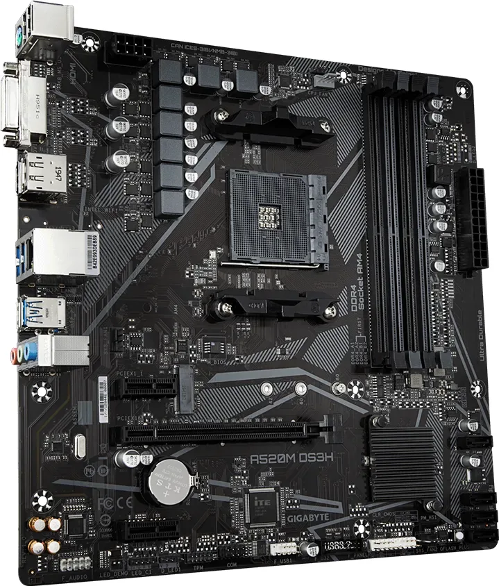 GIGABYTE A520M-DS3H V2 DDR4 M2 PCIe NVME HDMI Dvi DP PCIe 16X v3.0 AM4 Matx görsel 3