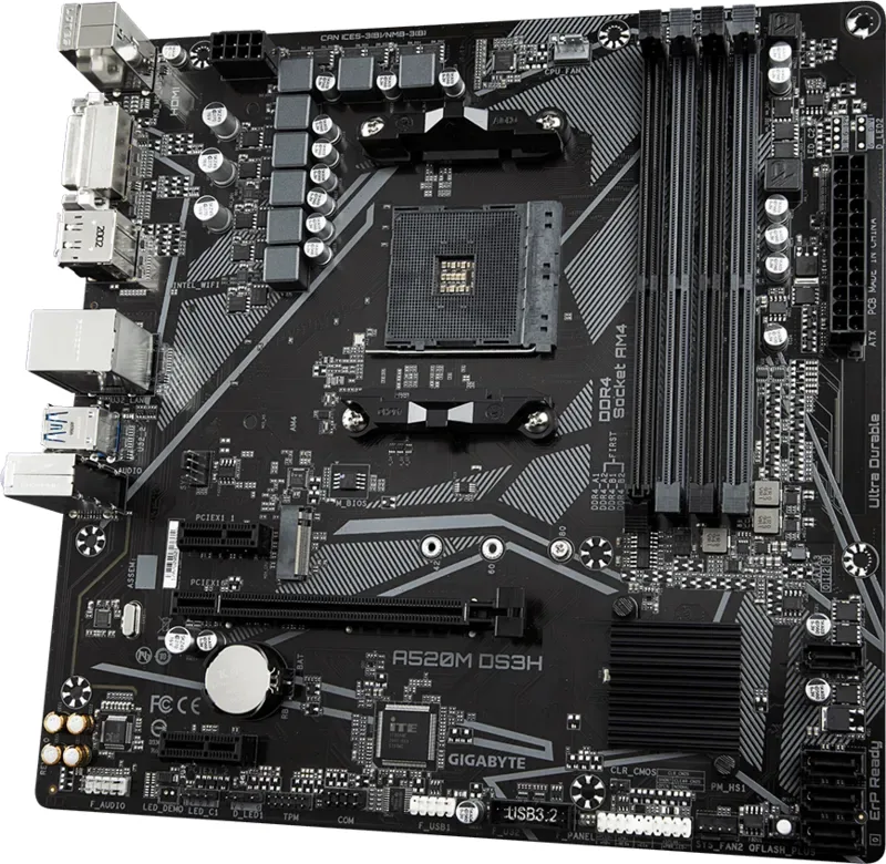 GIGABYTE A520M-DS3H V2 DDR4 M2 PCIe NVME HDMI Dvi DP PCIe 16X v3.0 AM4 Matx görsel 2