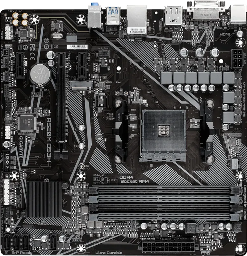 GIGABYTE A520M-DS3H V2 DDR4 M2 PCIe NVME HDMI Dvi DP PCIe 16X v3.0 AM4 Matx görsel 4