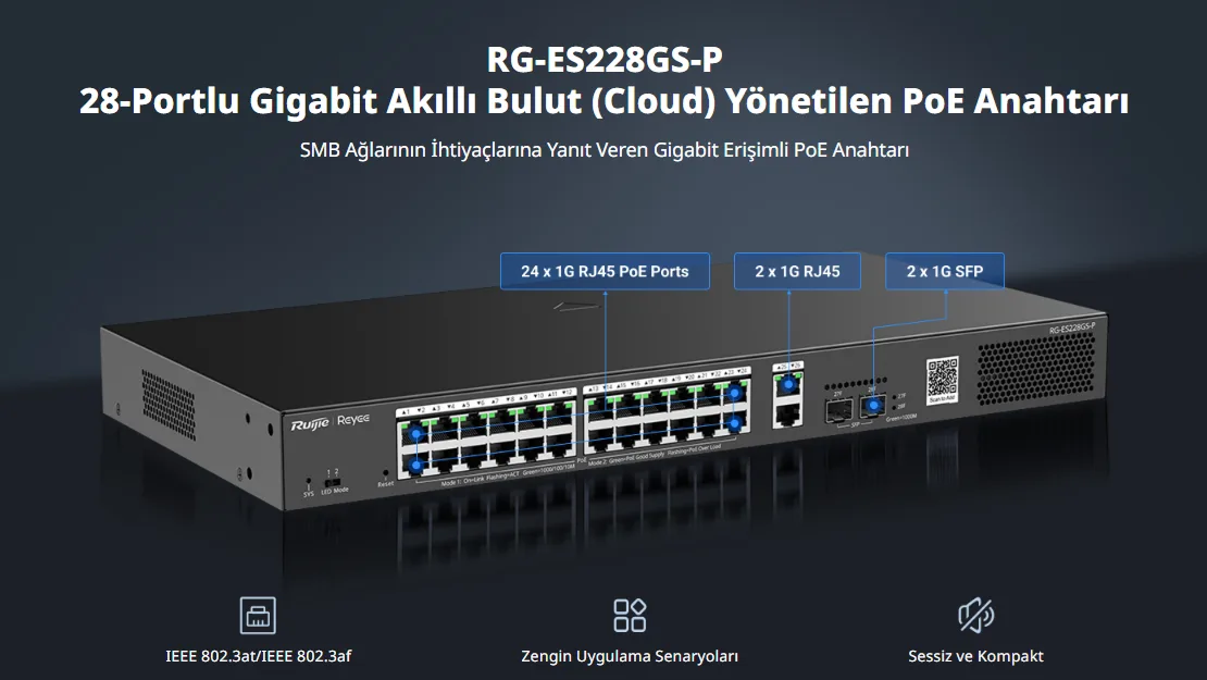 RUIJIE 24port PoE 370w 2-SFP Gigabit Yönetilebilir Switch RG-ES228GS-P görsel 6