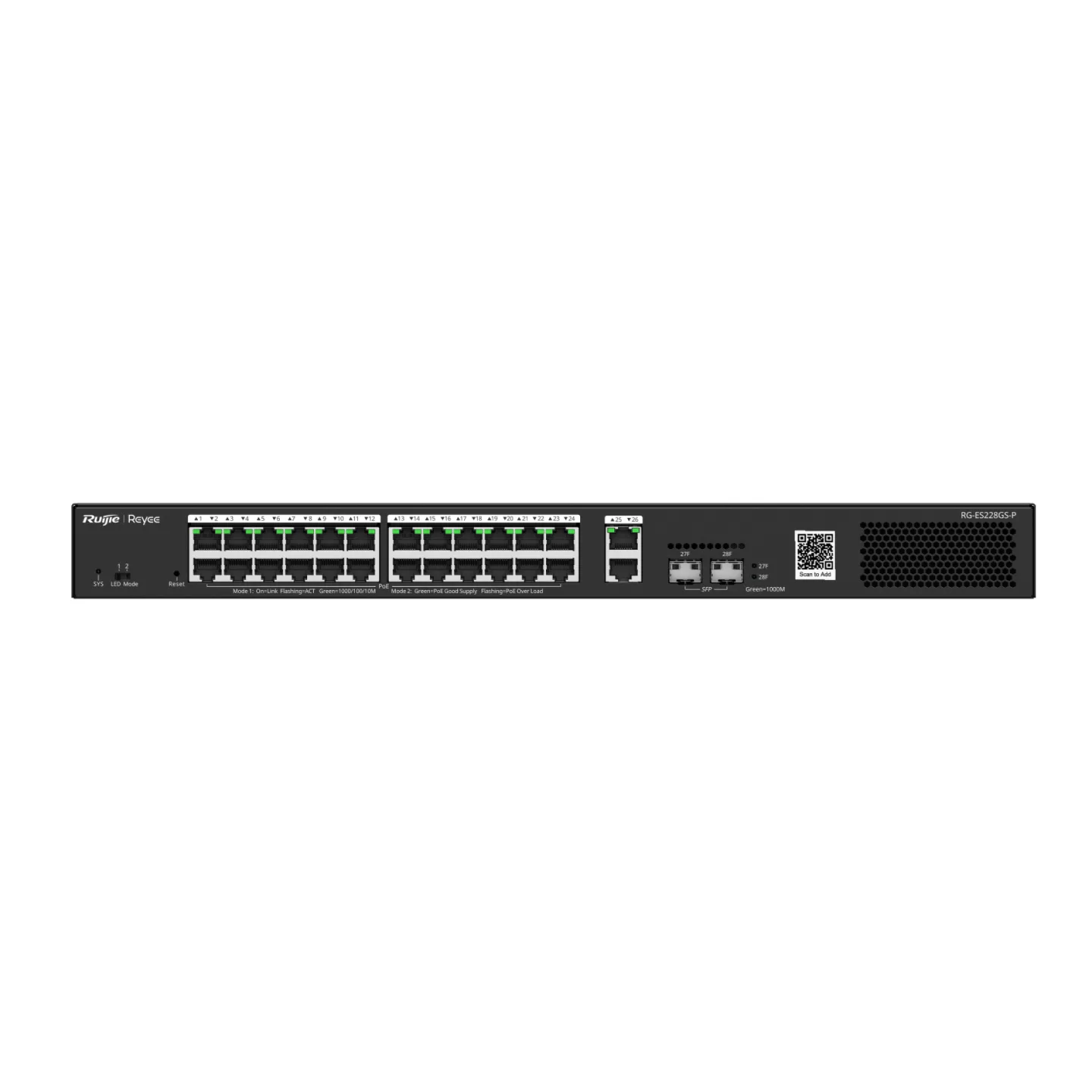 RUIJIE 24port PoE 370w 2-SFP Gigabit Yönetilebilir Switch RG-ES228GS-P
