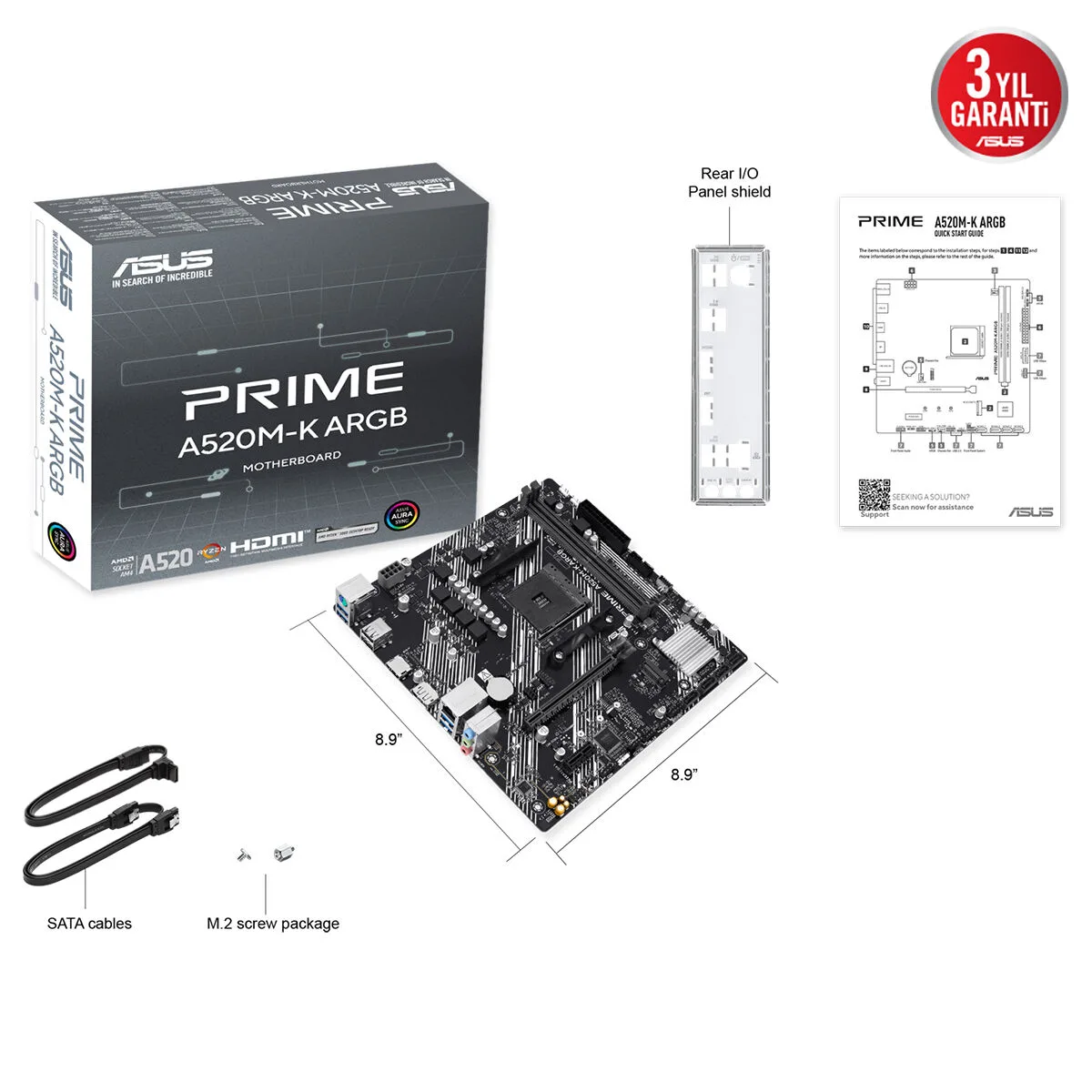 ASUS Prime A520M-K Argb DDR4 HDMI-DP PCIE 4.0 AM4 Matx