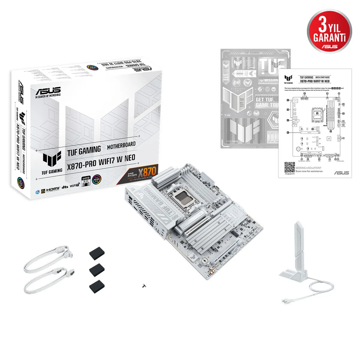 ASUS Tuf Gaming X870-PRO WIFI7 W Neo DDR5 HDMI-DP Typec PCIE 5.0 AM5 ATX Beyaz