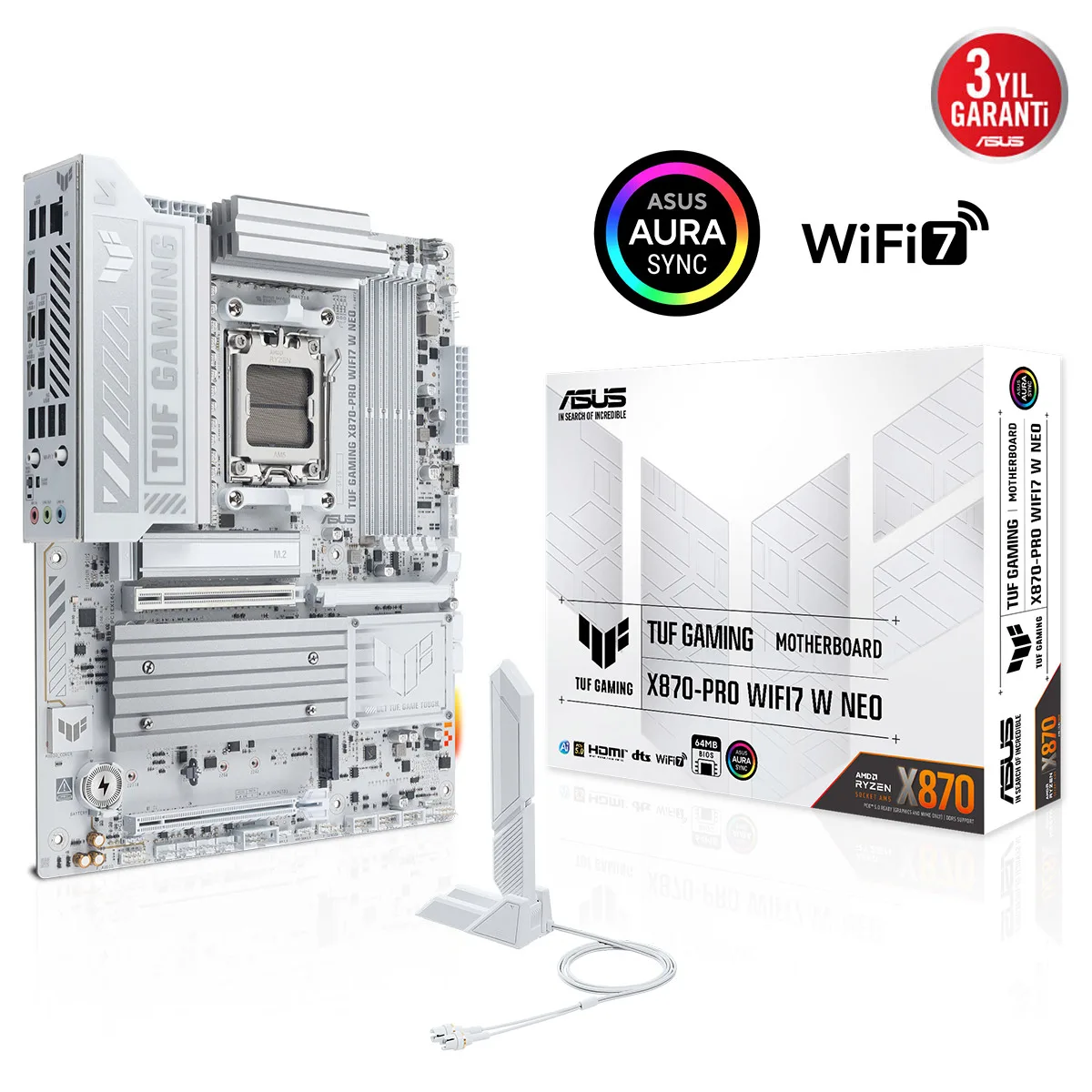 ASUS Tuf Gaming X870-PRO WIFI7 W Neo DDR5 HDMI-DP Typec PCIE 5.0 AM5 ATX Beyaz görsel 10